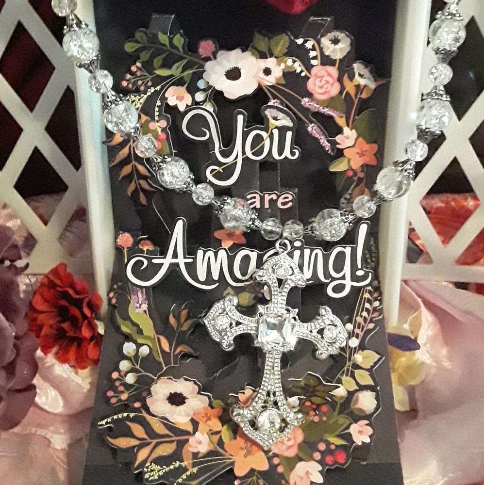 One of a kind rhinestone cross necklace quite stun